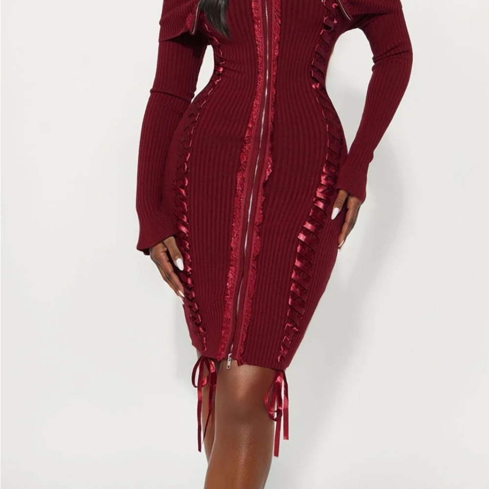 Elsy Sweater Off Shoulder Mini Dress - Burgundy